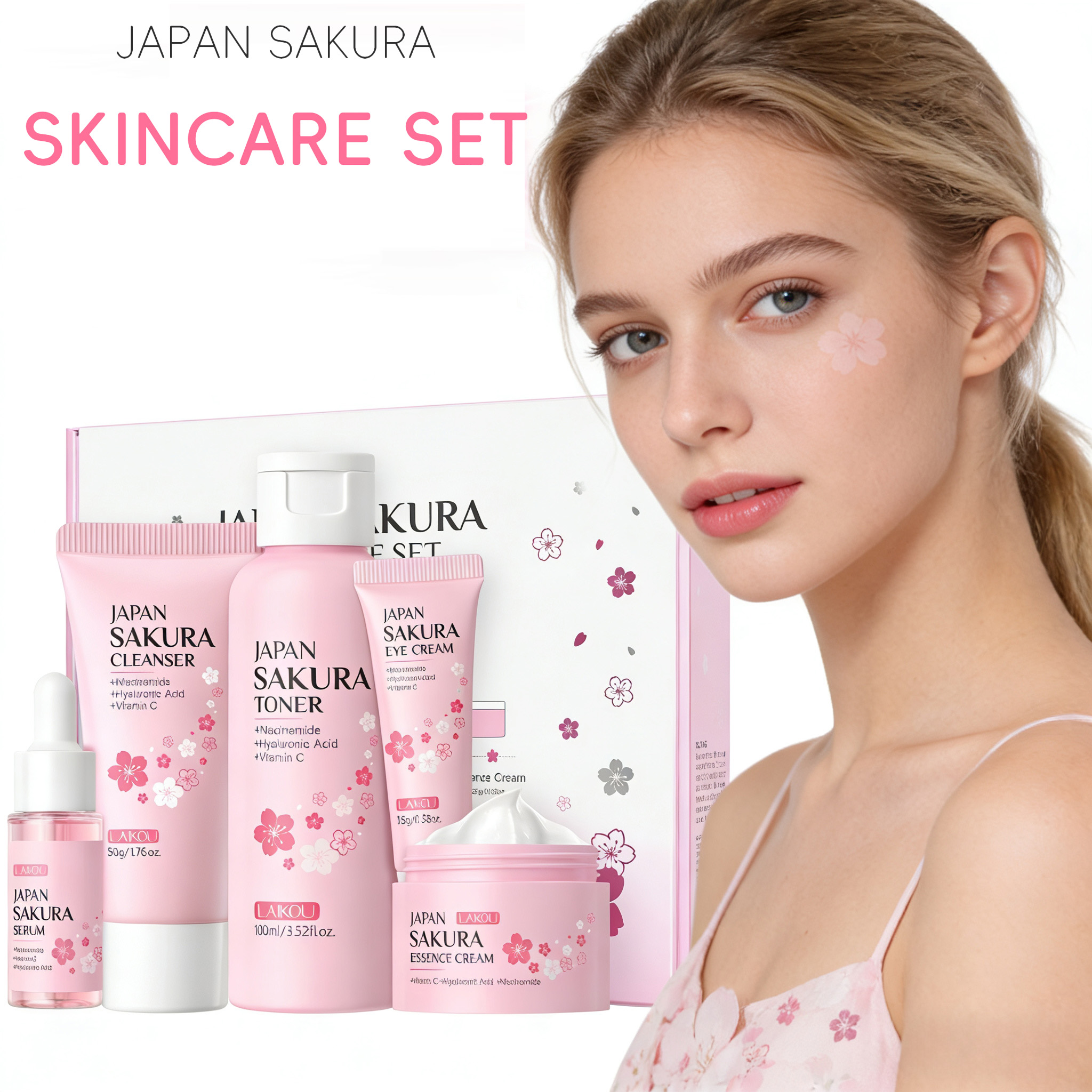 LAIKOU Sakura 5pcs Skin Care K - Essence Serum Toner 评论和价格